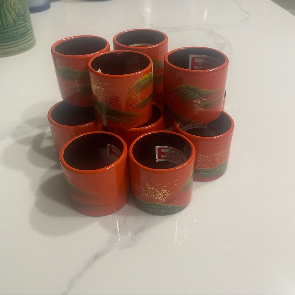 12 Lacquerware HandPainted Napkin Rings From China